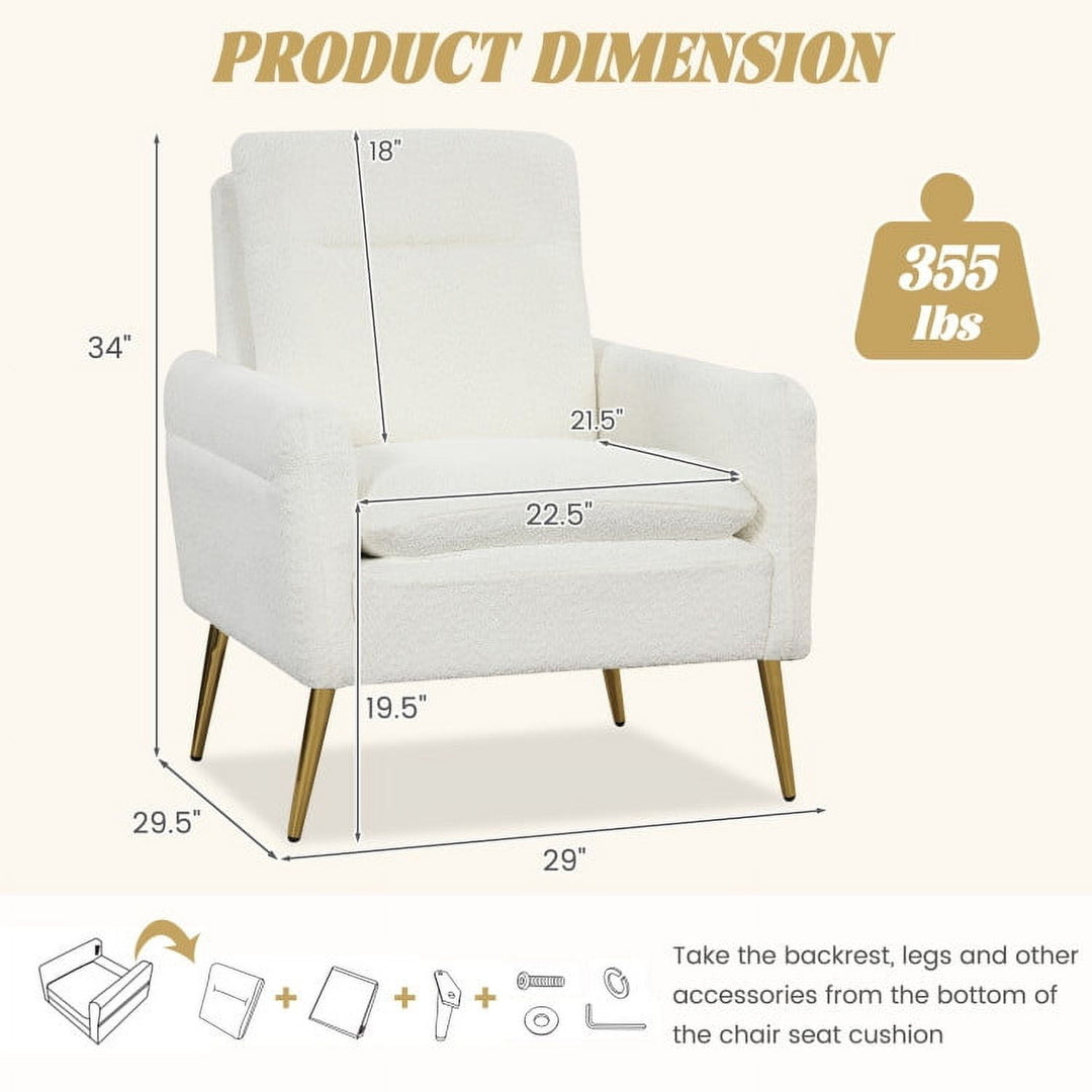 Hommoo Upholstered Sherpa Modern Accent Armchair for Living Room-White, Image 3