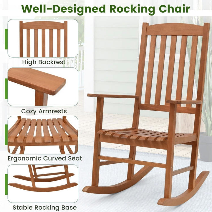 Hommoo Eucalyptus Wood Rocker Chair with Stable and Safe Rocking Base , Outdoor Glider Rocking Chair Cushion Lawn, Image 2