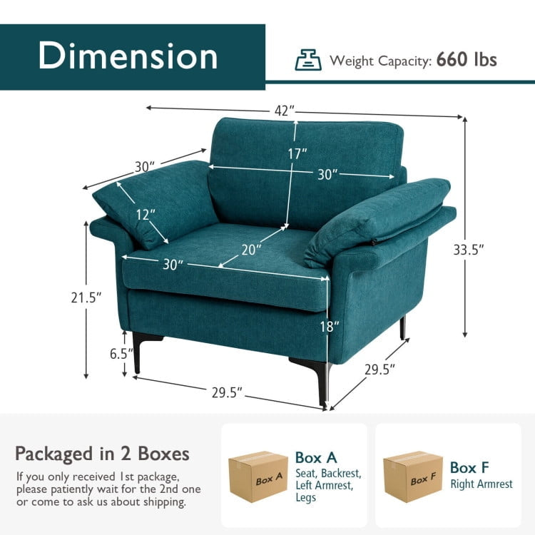 Hommoo Modern Fabric Accent Armchair with Original Distributed Spring and Armrest Cushions, Fabric Lazy Chair Large Image 2