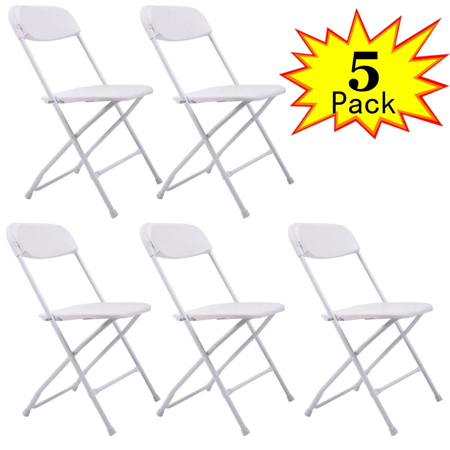 Hommoo Folding Chairs Set of 5, Foldable Chairs, Stackable Plastic Commercial Outdoor Wedding Party Event Chairs, White Image 1