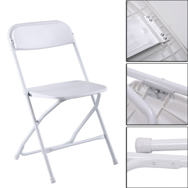 Hommoo Folding Chairs Set of 5, Foldable Chairs, Stackable Plastic Commercial Outdoor Wedding Party Event Chairs, White Image 2