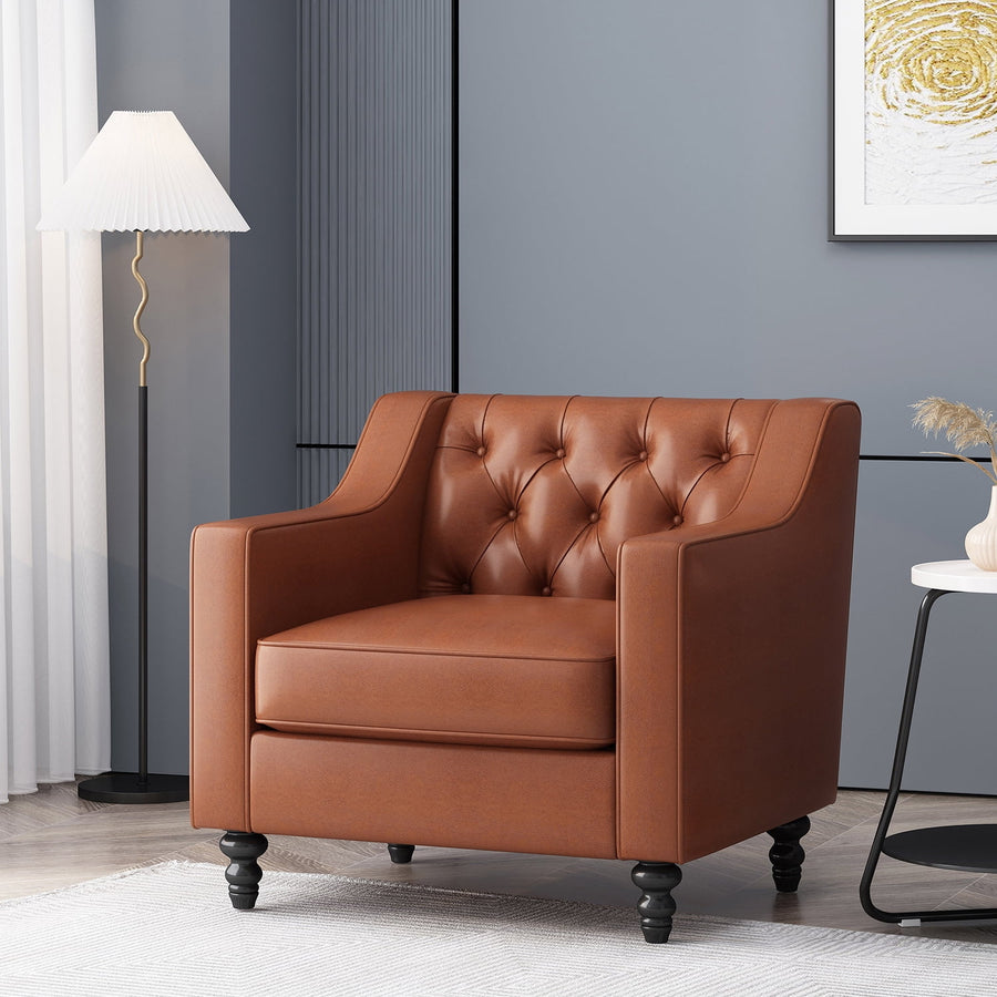 Barrel-Shaped Chair Elegant Style Club Chair, Accent Chair, Upholstered Velvet Chair, Light Brown Image 1