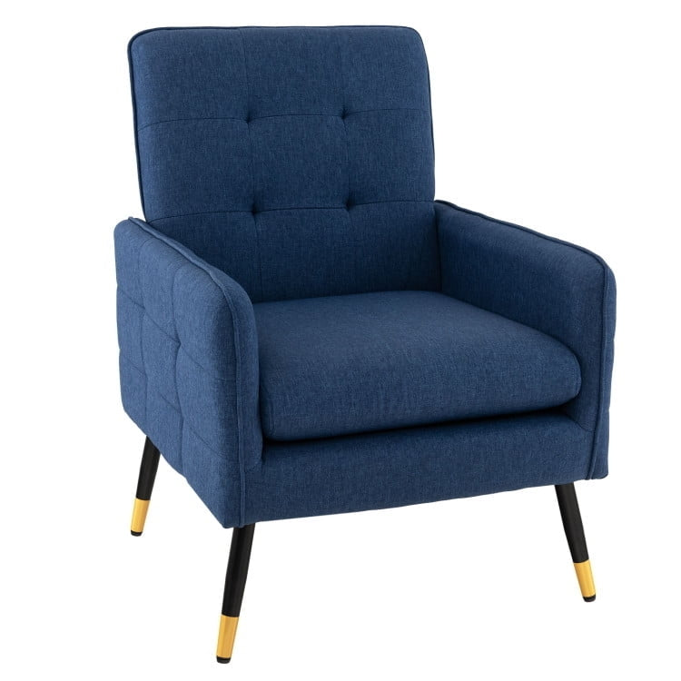 Hommoo Linen Fabric Accent Chair with Removable Seat Cushion-Blue, Modern Mid-Century Upholstered Living Room Chair Image 1