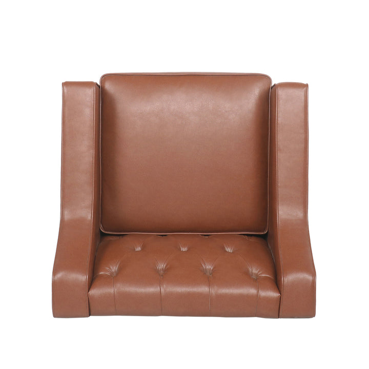 Barrel-Shaped Chair Elegant Style Club Chair, Accent Chair, Upholstered Velvet Chair, Light Brown Image 7