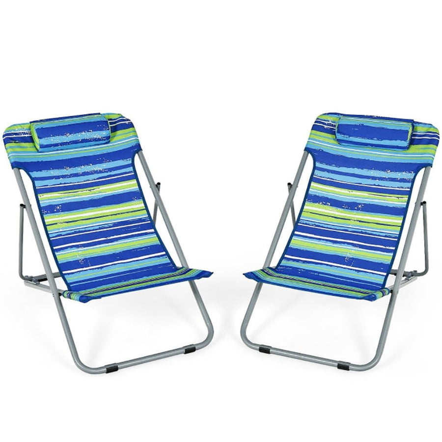 Hommoo Portable Beach Chair Set of 2 with Headrest -Blue, Backpack Folding Beach Chairs, Folding Beach Chair for Image 1