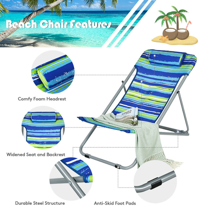 Hommoo Portable Beach Chair Set of 2 with Headrest -Blue, Backpack Folding Beach Chairs, Folding Beach Chair for Image 3