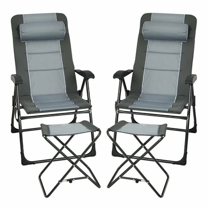 Hommoo 2-Pack Folding Backpack Beach Chair 5-Position Outdoor Reclining Chairs with Pillow-Gray Image 1