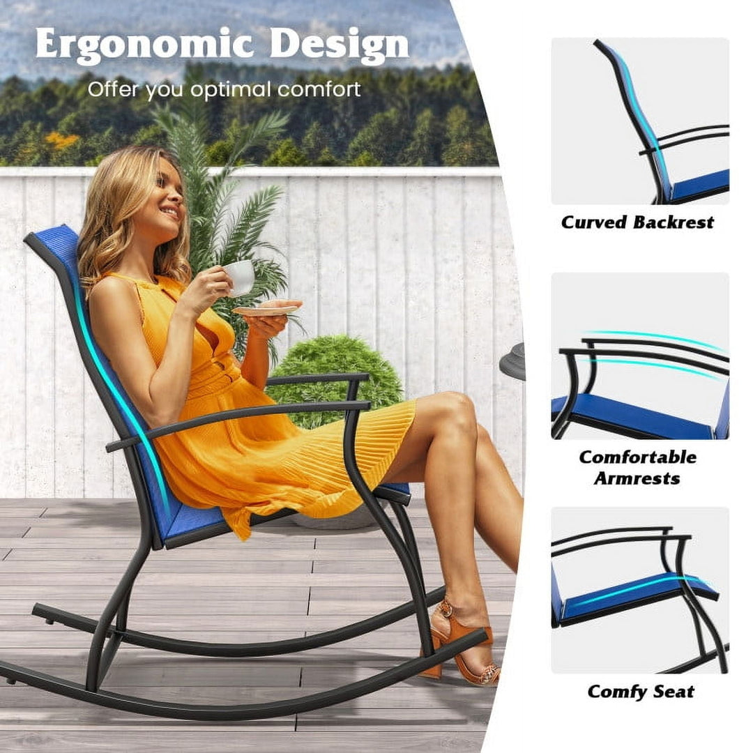 Hommoo 2 Pieces Outdoor Rocking Chairs with Breathable Backrest, Outdoor Glider Rocking Chair Cushion Lawn, Navy Image 4