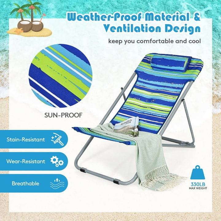 Hommoo Portable Beach Chair Set of 2 with Headrest -Blue, Backpack Folding Beach Chairs, Folding Beach Chair for Image 4