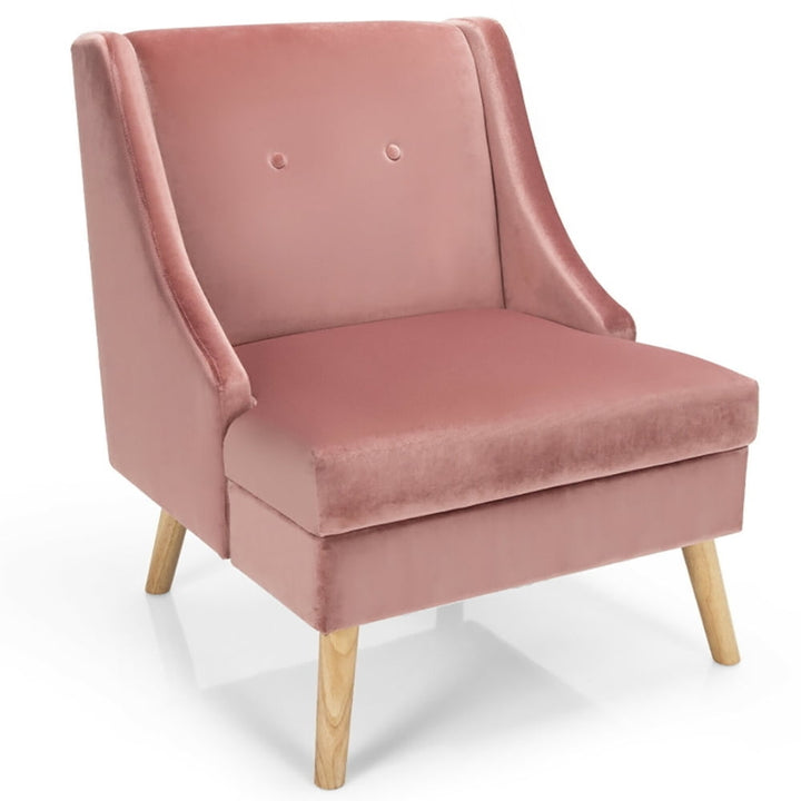 Hommoo WingBack Accent Chair,Velvet Wing Back Accent Chair with Rubber Wood Legs and Padded Seat for Living Room-Pink Image 1