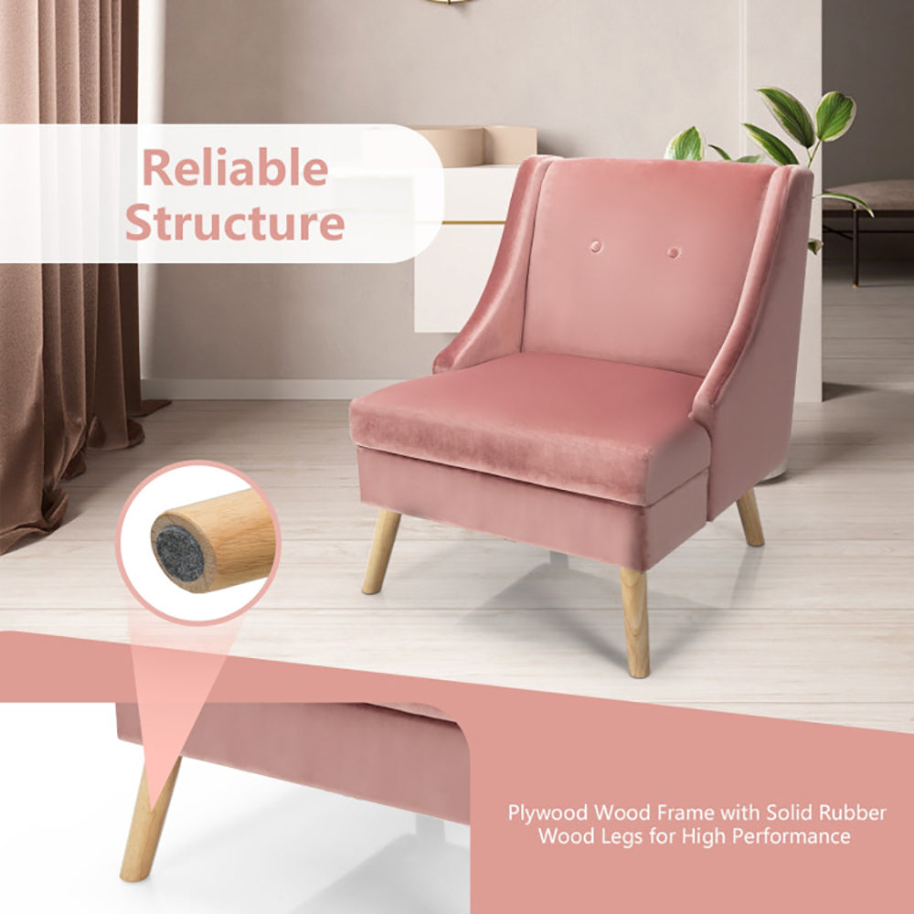 Hommoo WingBack Accent Chair,Velvet Wing Back Accent Chair with Rubber Wood Legs and Padded Seat for Living Room-Pink Image 2