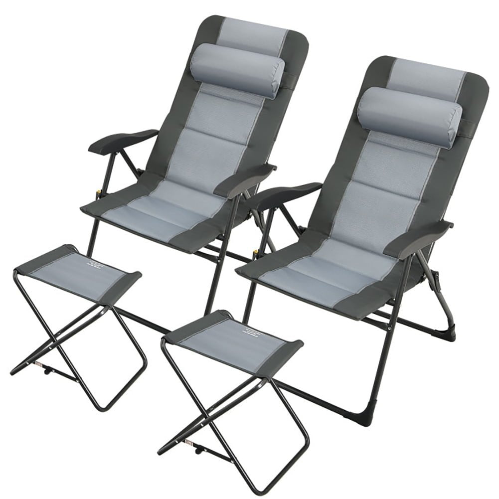 Hommoo 2-Pack Folding Backpack Beach Chair 5-Position Outdoor Reclining Chairs with Pillow-Gray Image 4