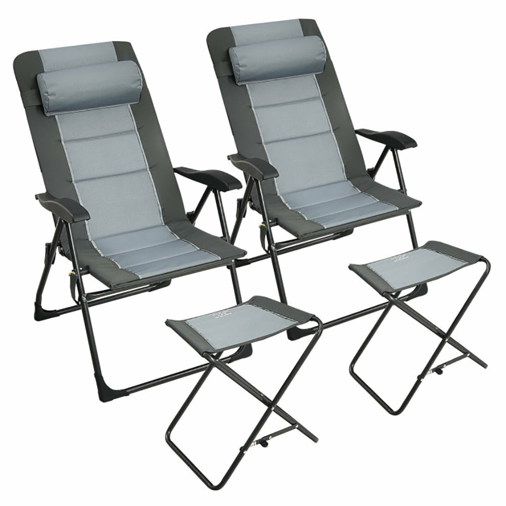 Hommoo 2-Pack Folding Backpack Beach Chair 5-Position Outdoor Reclining Chairs with Pillow-Gray Image 5