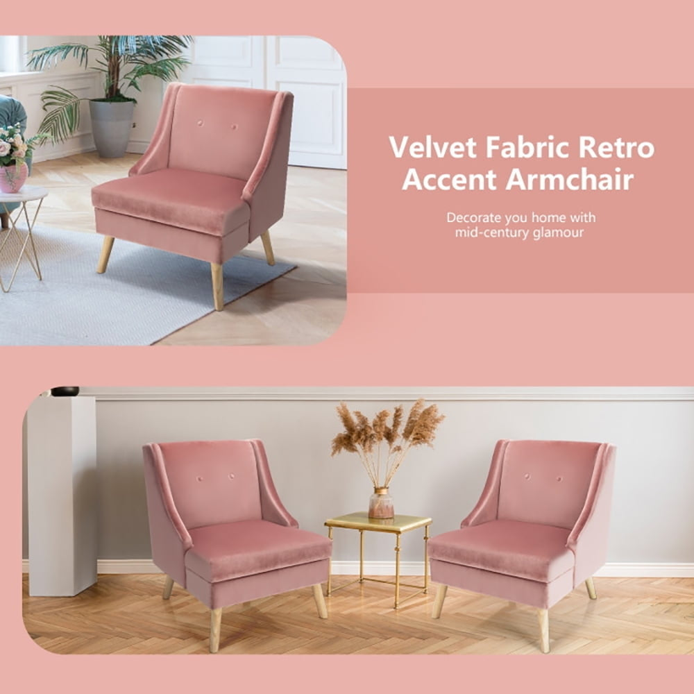 Hommoo WingBack Accent Chair,Velvet Wing Back Accent Chair with Rubber Wood Legs and Padded Seat for Living Room-Pink Image 3