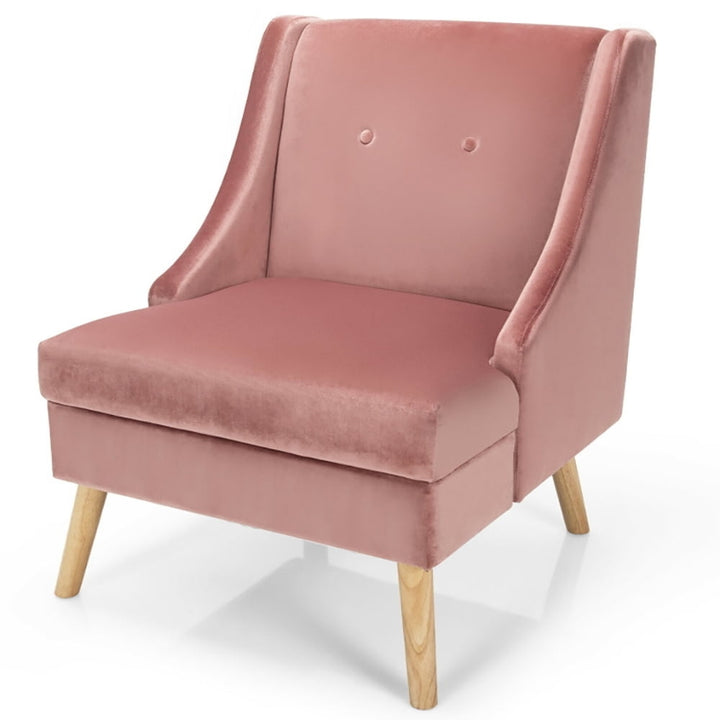 Hommoo WingBack Accent Chair,Velvet Wing Back Accent Chair with Rubber Wood Legs and Padded Seat for Living Room-Pink Image 4