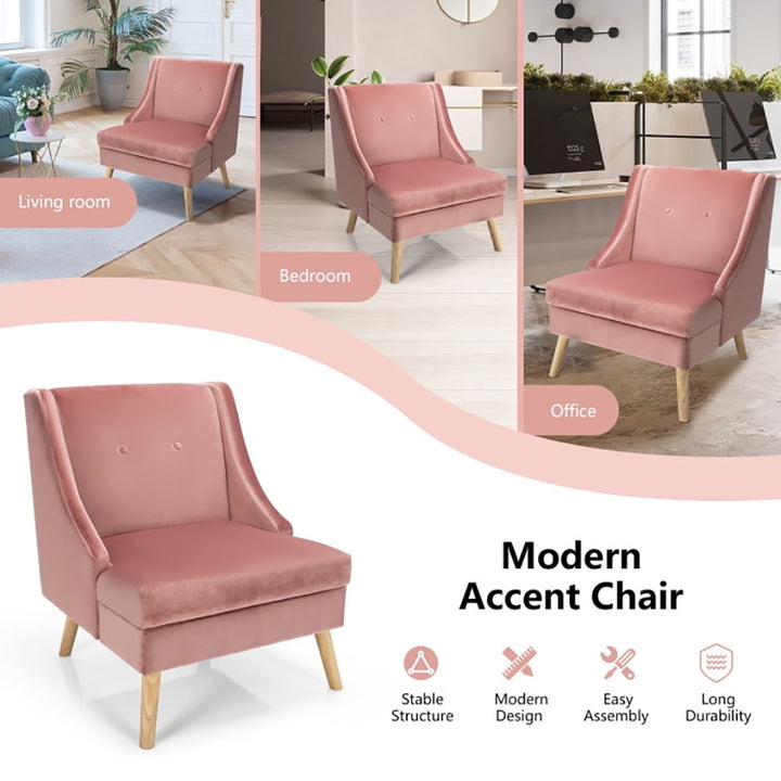 Hommoo WingBack Accent Chair,Velvet Wing Back Accent Chair with Rubber Wood Legs and Padded Seat for Living Room-Pink Image 5