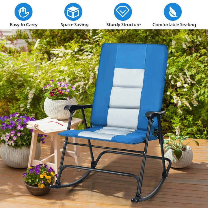 Hommoo Foldable Rocking Padded Portable Camping Chair with Backrest and Armrest,Outdoor Glider Rocking Chair Cushion Image 3