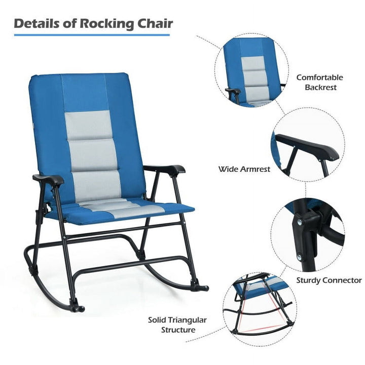 Hommoo Foldable Rocking Padded Portable Camping Chair with Backrest and Armrest,Outdoor Glider Rocking Chair Cushion Image 4