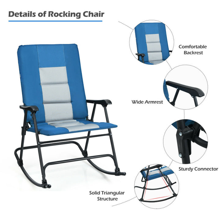 Hommoo Foldable Rocking Padded Portable Camping Chair with Backrest and Armrest,Outdoor Glider Rocking Chair Cushion Image 6