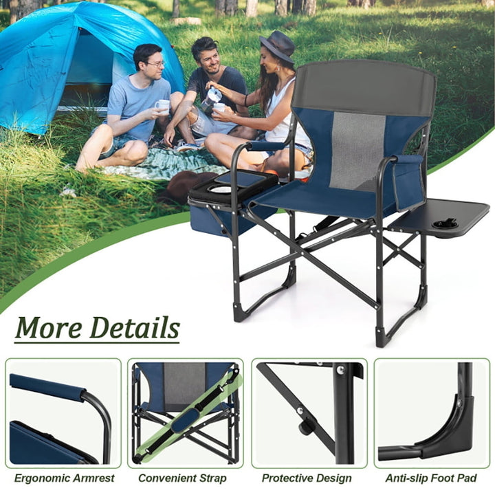 Hommoo Folding Camping Directors Chair with Cooler Bag and Side Table-Blue, Camping Chairs for Adult Hiking Fishing Image 5