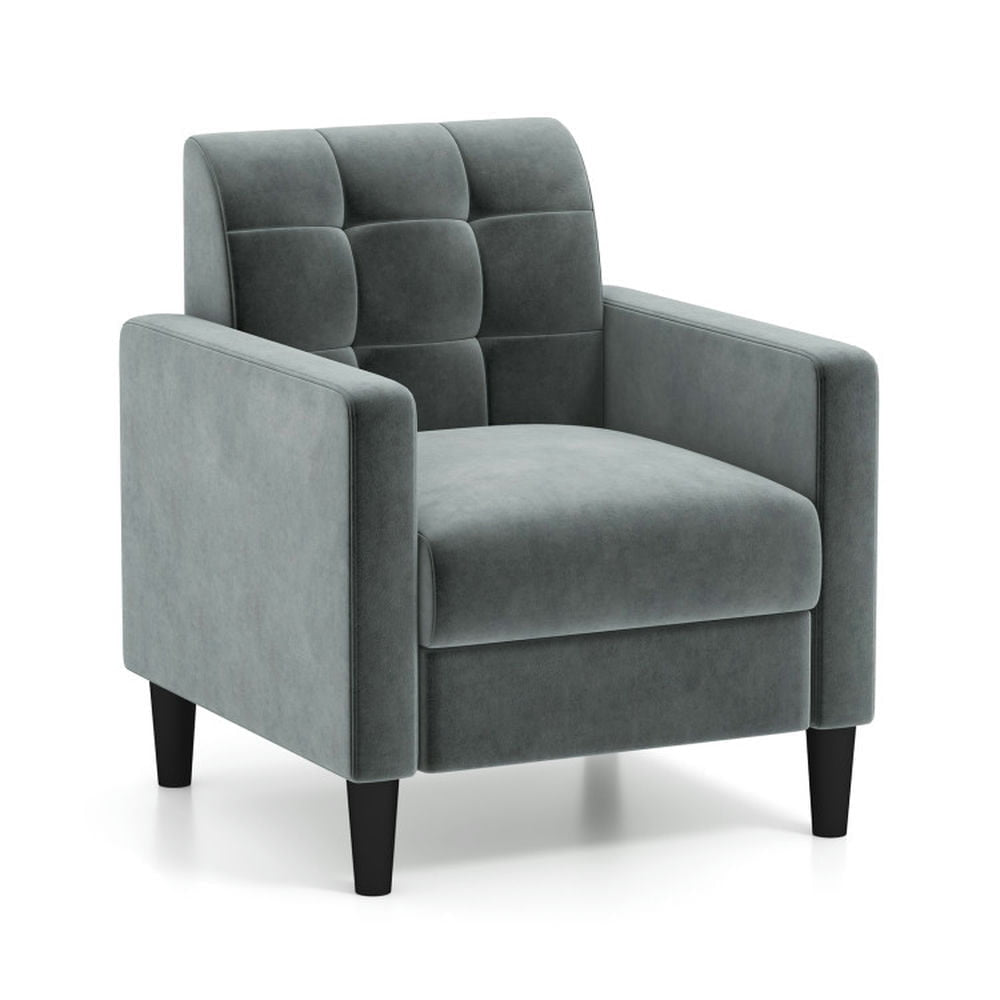 Hommoo Sofa Chair,Accent Chair, Mid Century Modern Velvet Accent Chair with Tufted Back-Grey Image 1