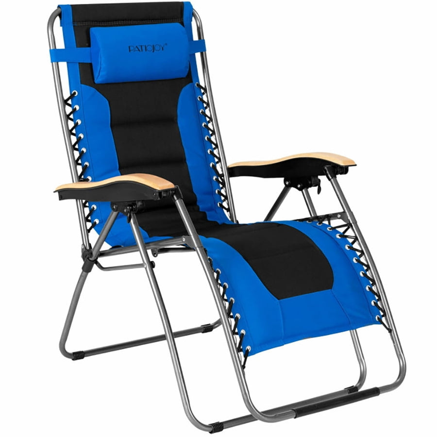 Hommoo Oversize Folding Adjustable Padded Zero Gravity Lounge Chair-Blue, Zero Gravity Lawn Lounge Chairs with Cup Image 1