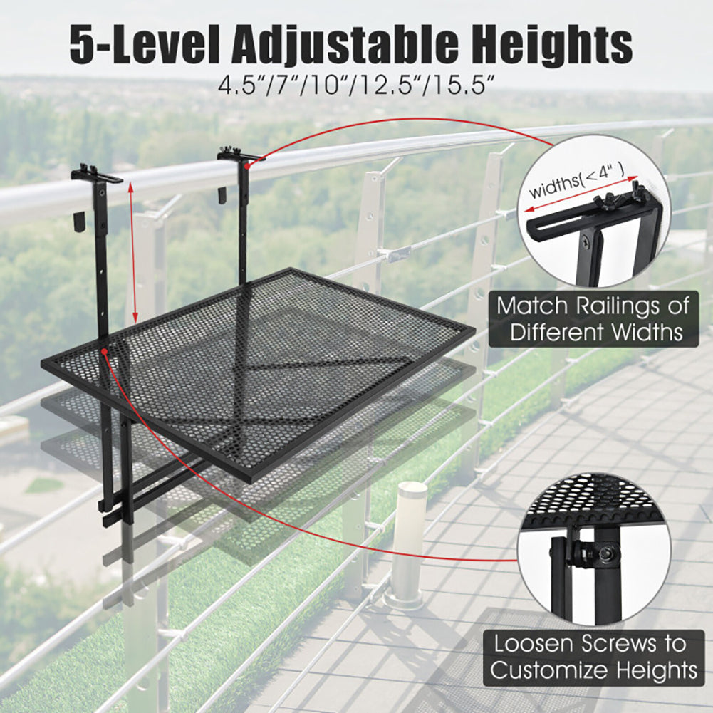 Hommoo Outdoor Folding Balcony Bar Table for Railing, Railing Folding Table with 5-Level Adjustable Heights, for Image 2