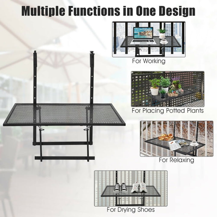 Hommoo Outdoor Folding Balcony Bar Table for Railing, Railing Folding Table with 5-Level Adjustable Heights, for Image 3