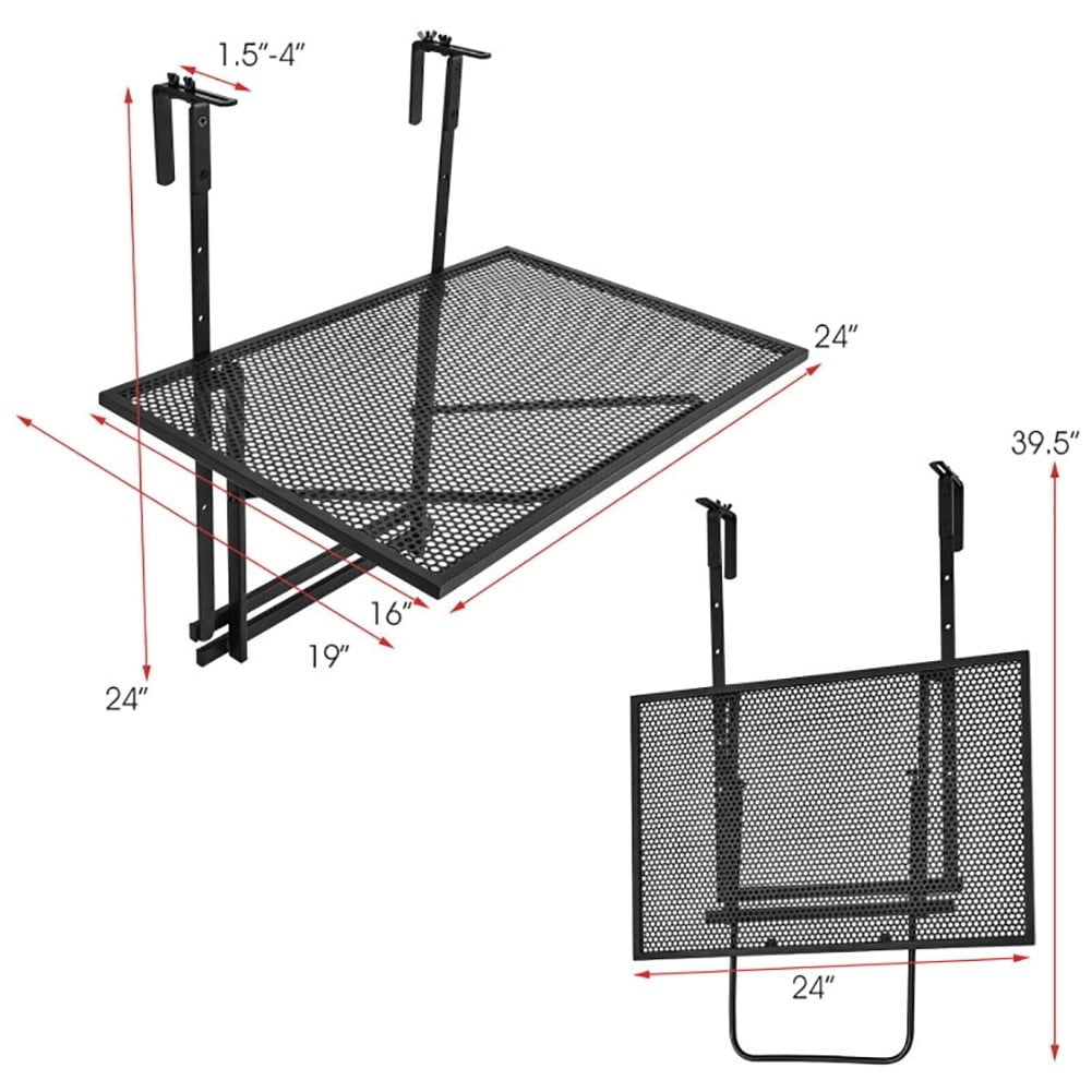 Hommoo Outdoor Folding Balcony Bar Table for Railing, Railing Folding Table with 5-Level Adjustable Heights, for Image 6