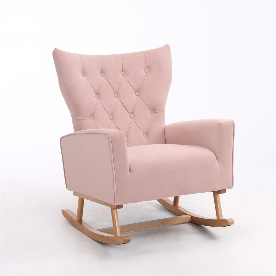 Hommoo Modern Velvet Rocking Chair Nursery with High Backrest, Living Room Accent Chair Armchair, Pink Image 1