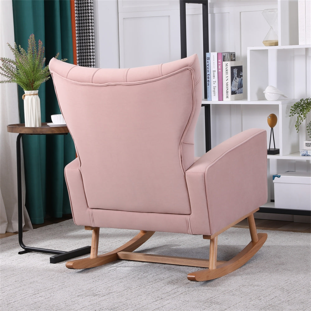 Hommoo Modern Velvet Rocking Chair Nursery with High Backrest, Living Room Accent Chair Armchair, Pink Image 2