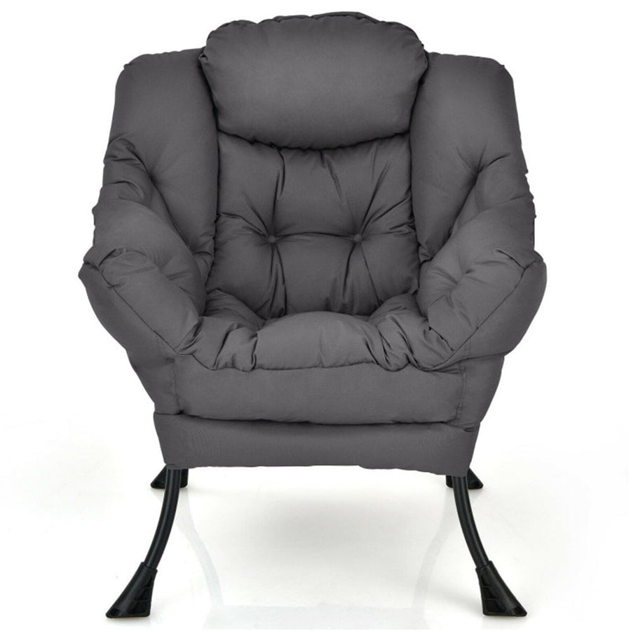 Hommoo Lounge Chair, Accent Armchair Leisure Chair, Modern Polyester Fabric Lazy Chair with Steel Frame and Side Image 1