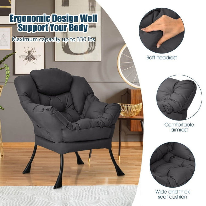 Hommoo Lounge Chair, Accent Armchair Leisure Chair, Modern Polyester Fabric Lazy Chair with Steel Frame and Side Image 2