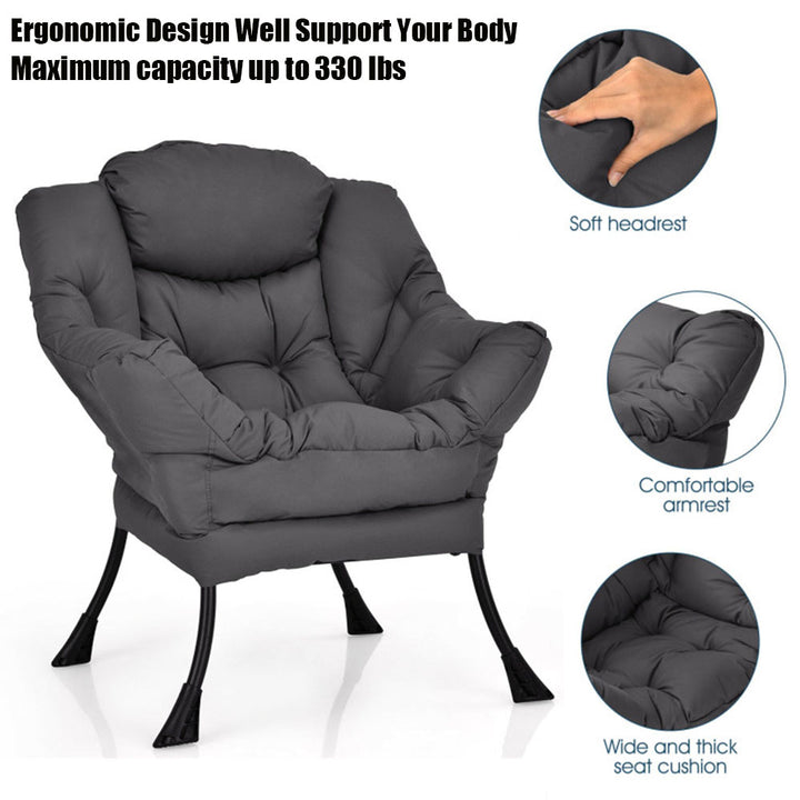 Hommoo Lounge Chair, Accent Armchair Leisure Chair, Modern Polyester Fabric Lazy Chair with Steel Frame and Side Image 7