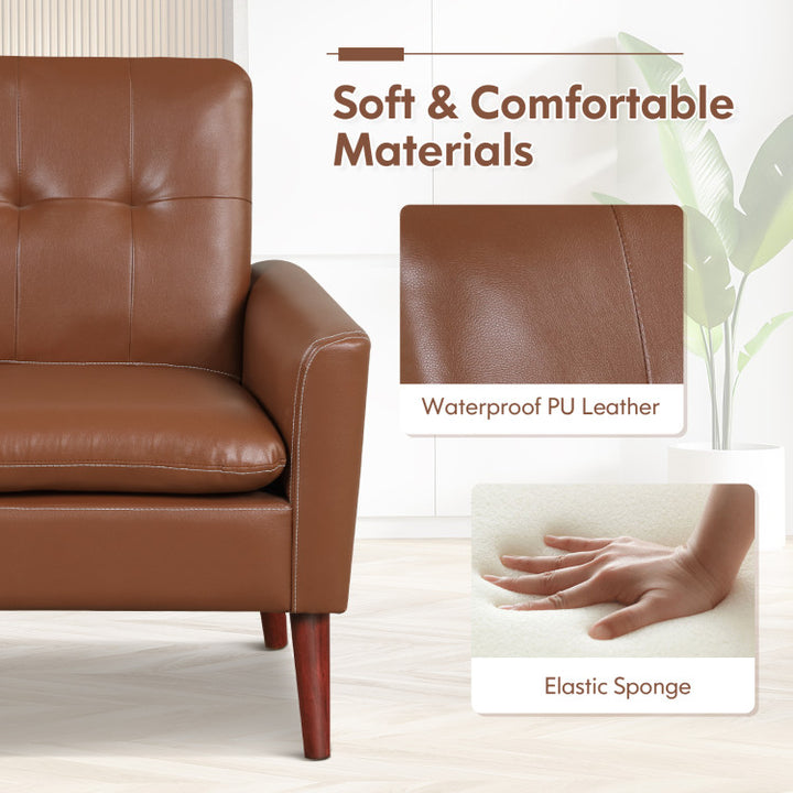 Hommoo Modern PU Leather Accent Chair with Solid Wood Legs, Fabric Lazy Chair Large Accent Chair, Brown Image 2