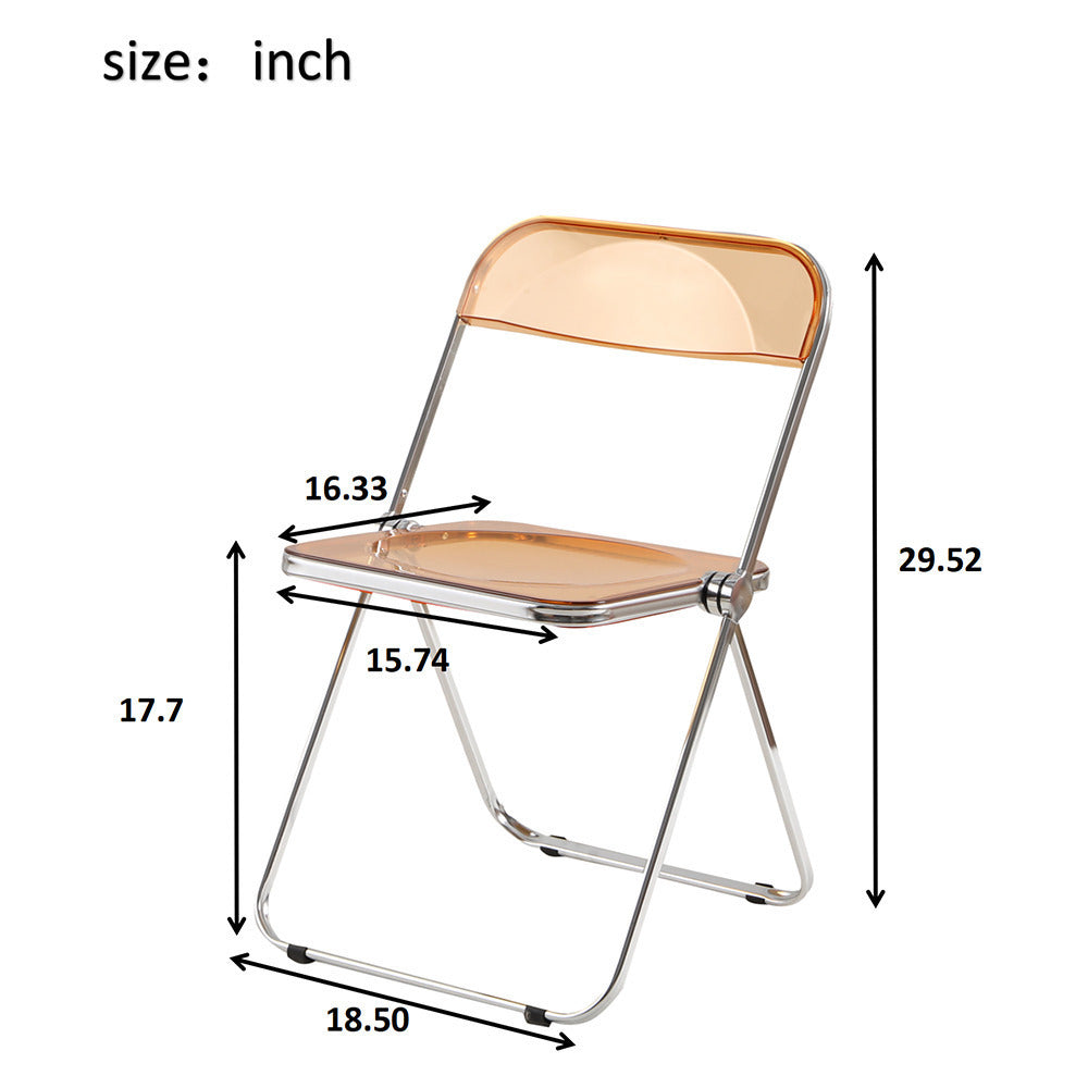 Hommoo Folding Chair Transparent Chairs-Ghost Stackable Crystal Folding Chair-PC Plastic Living Room Seat-Orange Image 7