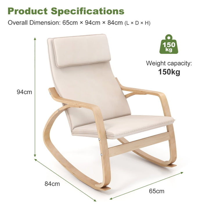 Hommoo Rocking Chair Nursery Glider, Stable Wooden Frame Leisure Rocking Chair with Removable Upholstered Cushion-Beige Image 2