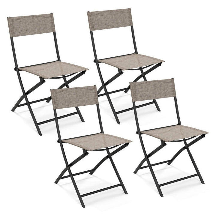 Hommoo Patio Folding Chairs Set of 4 Lightweight Camping Chairs with Breathable Seat-Brown, Outdoor Dining Chair for Image 1