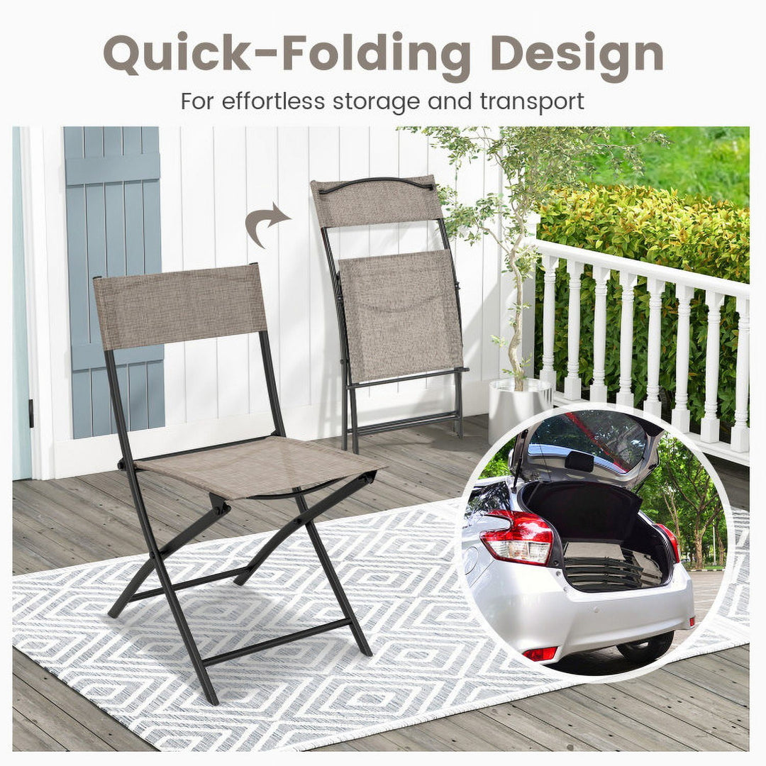 Hommoo Patio Folding Chairs Set of 4 Lightweight Camping Chairs with Breathable Seat-Brown, Outdoor Dining Chair for Image 2