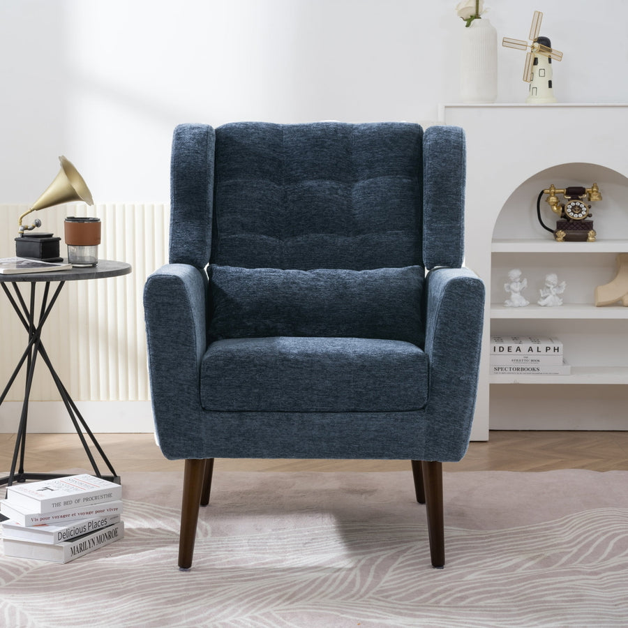 Hommoo Reading Arm Living Room Comfy Accent Chairs for Bedroom, Comfy Upholstered Single Sofa Dark Blue Image 1