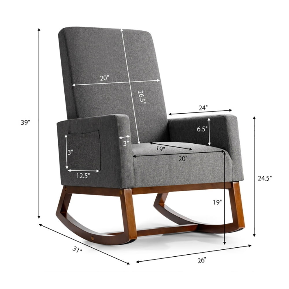 Hommoo Rocking Chair Nursery Glider, Comfy Rocker Nursery Chair, Rocking High Back Upholstered Lounge Armchair with Side Image 4