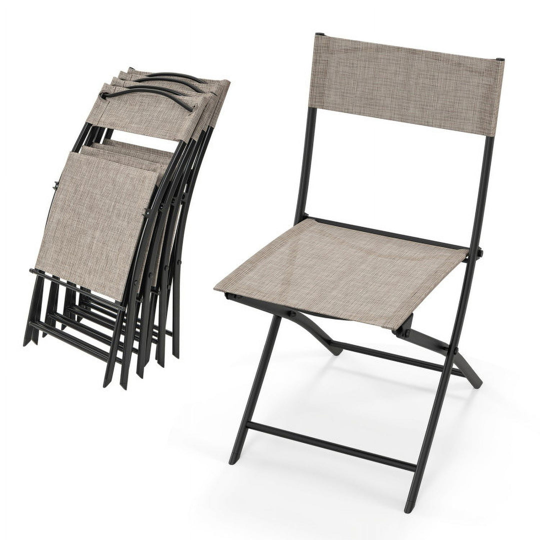 Hommoo Patio Folding Chairs Set of 4 Lightweight Camping Chairs with Breathable Seat-Brown, Outdoor Dining Chair for Image 5