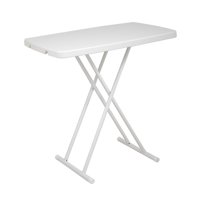 Hommoo Sturdy Lightweight Folding Table, 4 Height Settings, White, Tubular Steel Frame, 220lb Load Image 2