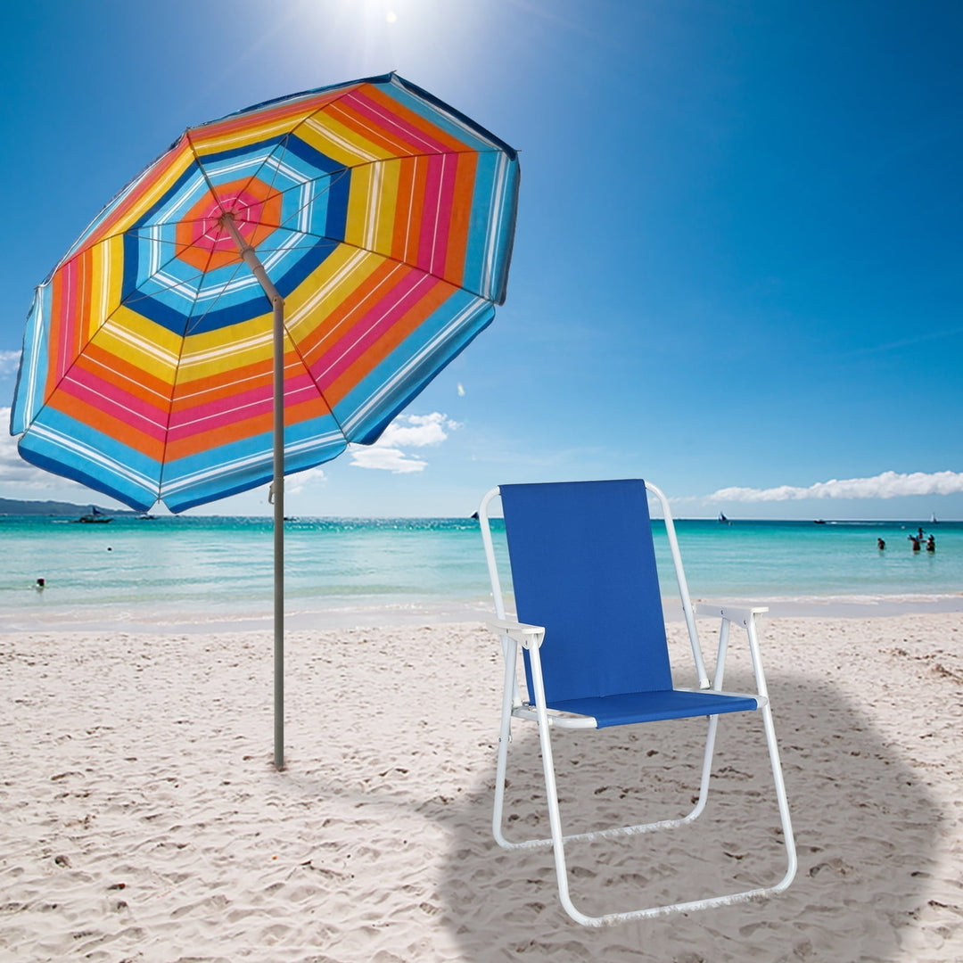 Hommoo Folding Beach Chair, Oxford Cloth Iron Outdoor Beach Chair - Blue Image 1