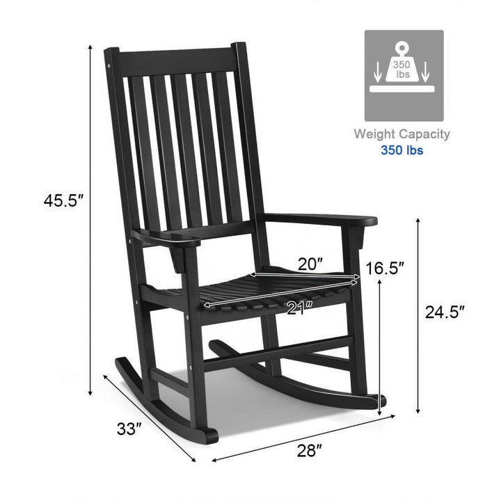 Hommoo Indoor Outdoor Wooden High Back Rocking Chair, Chair Single Rocker for Patio Deck Porch,Backyard,Indoor and Image 4