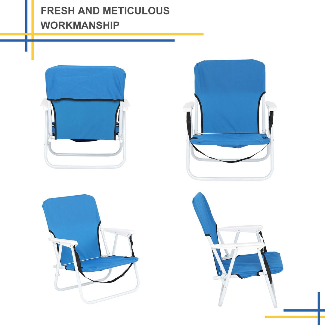 Hommoo Folding Beach Chair, Oxford Cloth Iron Outdoor Beach Chair - Blue Image 3