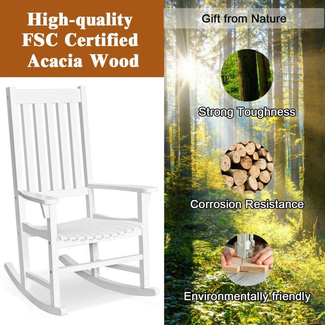 Hommoo Indoor Outdoor Wooden High Back Rocking Chair, Chair Single Rocker for Patio Deck Porch,Backyard,Indoor and Image 4