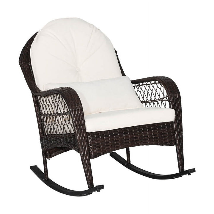 Hommoo Patio Rattan Rocking Chair with Seat Back Cushions and Waist Pillow, Outdoor Glider Rocking Chair Cushion Lawn, Image 1