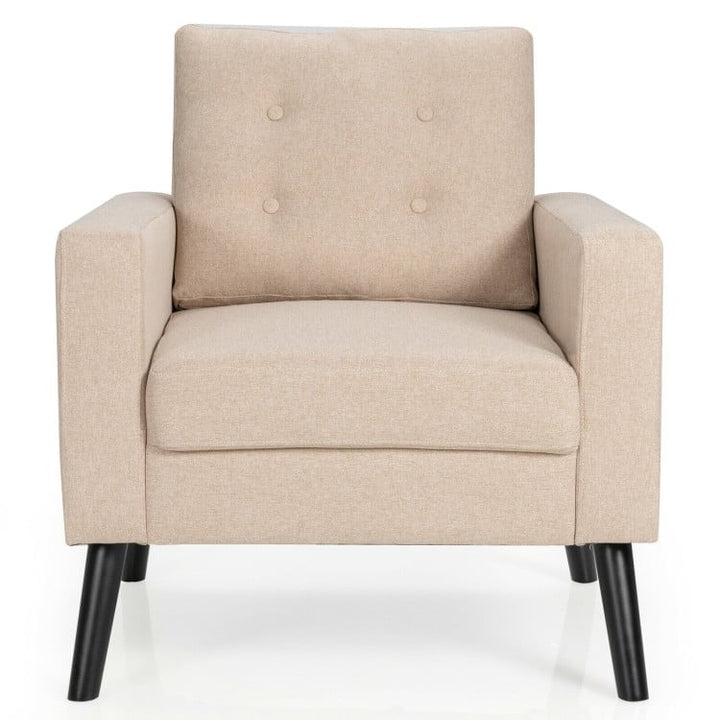 Hommoo Mid-Century Upholstered Armchair Club Chair with Rubber Wood Legs, Fabric Lazy Chair Large Accent Chair, Beige Image 2