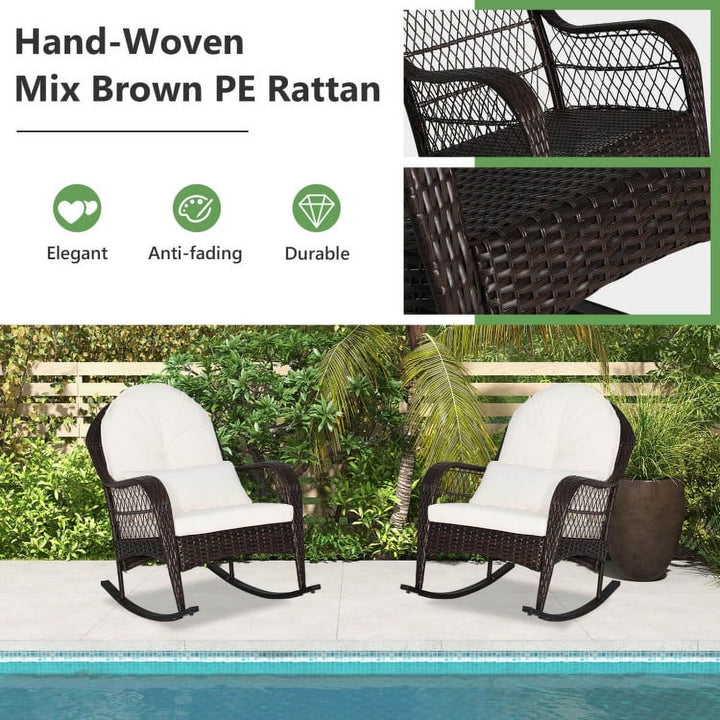 Hommoo Patio Rattan Rocking Chair with Seat Back Cushions and Waist Pillow, Outdoor Glider Rocking Chair Cushion Lawn, Image 2